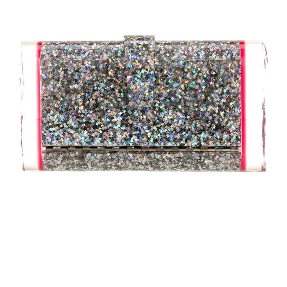 Edie Parker Glittering Silver Clutch with mirror